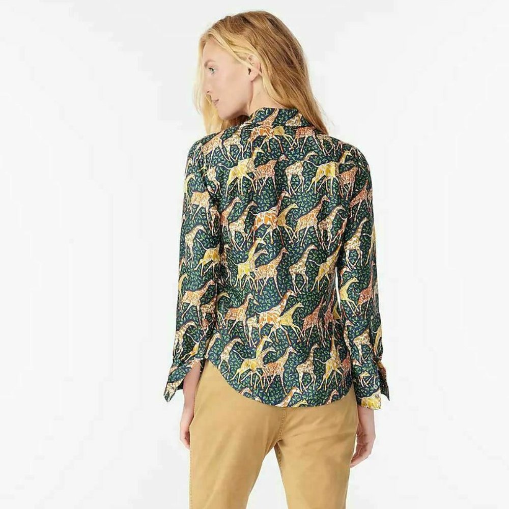 J.Crew Collection Silk Twill Shirt Safari Giraffes - Picture 3 of 4